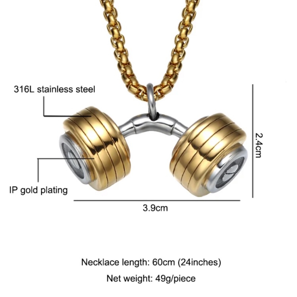 Gold Plated Barbell Pendant Hip Hop Statement - Picture 5 of 5